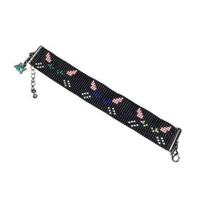 Hand crafted beaded spooky cat eyes cuff bracelet, adjustable length, Halloween